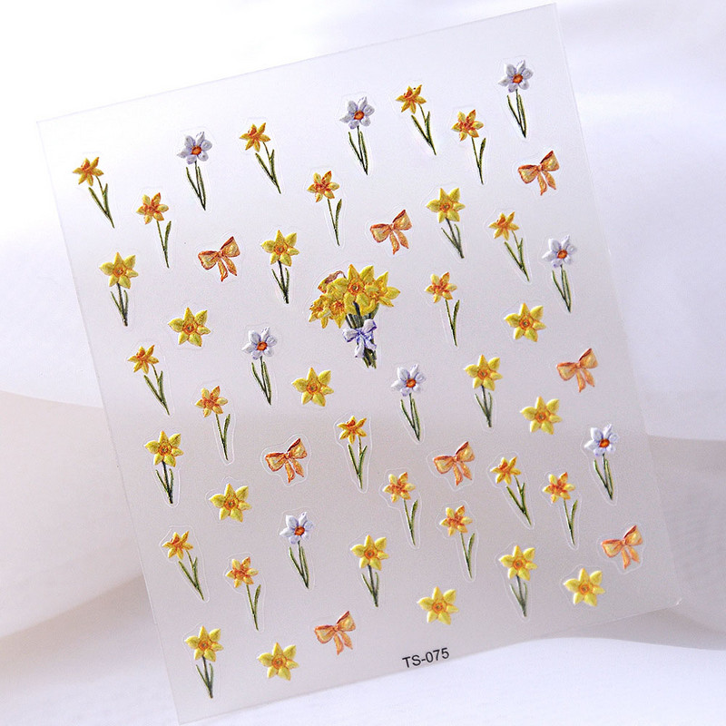 Kollased väikeste lilledega küünekleebised Leaf Slider aplikatsiooniga küünte disaini kaunistused