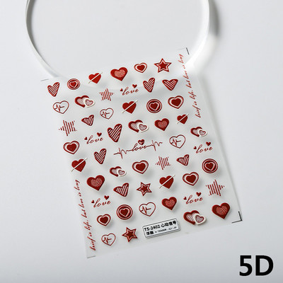 Südamelöögi signaal punane armastus südame disain 5D reljeefne isekleepuv küünte kunsti kleebis armas 3D maniküüri kleebis meik DIY naine