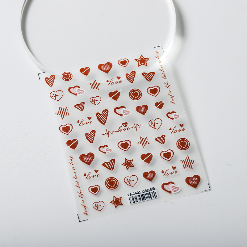 Südamelöögi signaal punane armastus südame disain 5D reljeefne isekleepuv küünte kunsti kleebis armas 3D maniküüri kleebis meik DIY naine