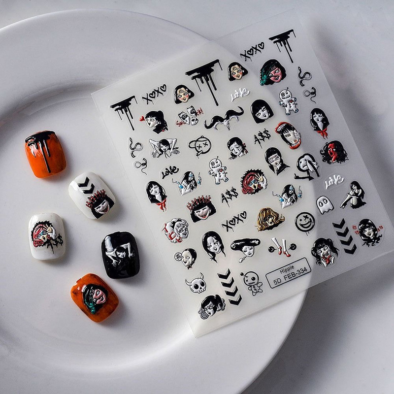 1 list jednostavnih 5D naljepnica za nokte Elegantni modni reljefni ukrasi za nokte Kreativni zečići naljepnice za nokte