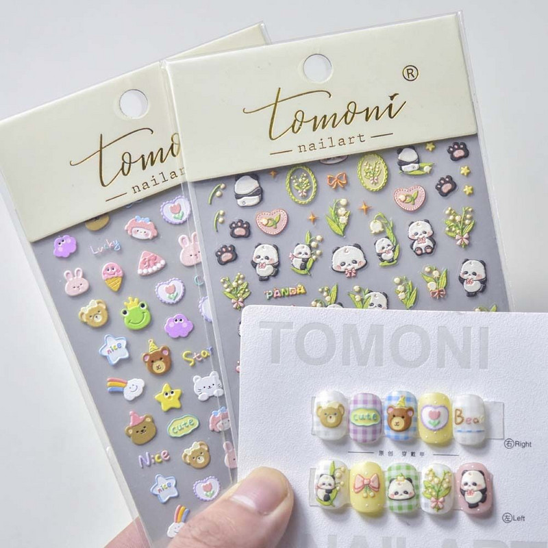 Autocolante de desene animate Autocolante pentru unghii Relief Iepure Panda Accesorii pentru unghii Ursul Animal Decoratiuni pentru unghii DIY Nail Art