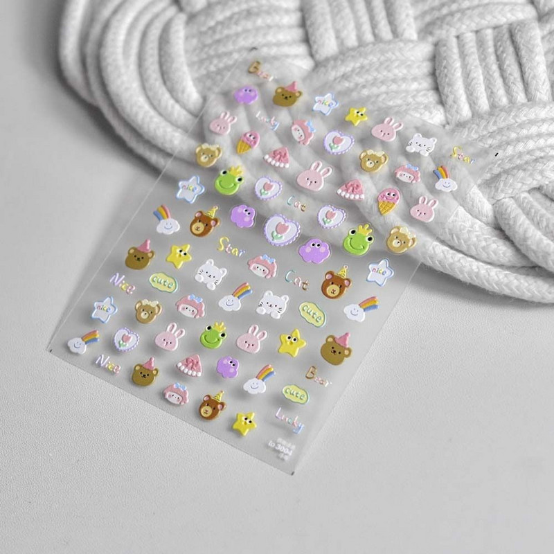 Autocolante de desene animate Autocolante pentru unghii Relief Iepure Panda Accesorii pentru unghii Ursul Animal Decoratiuni pentru unghii DIY Nail Art