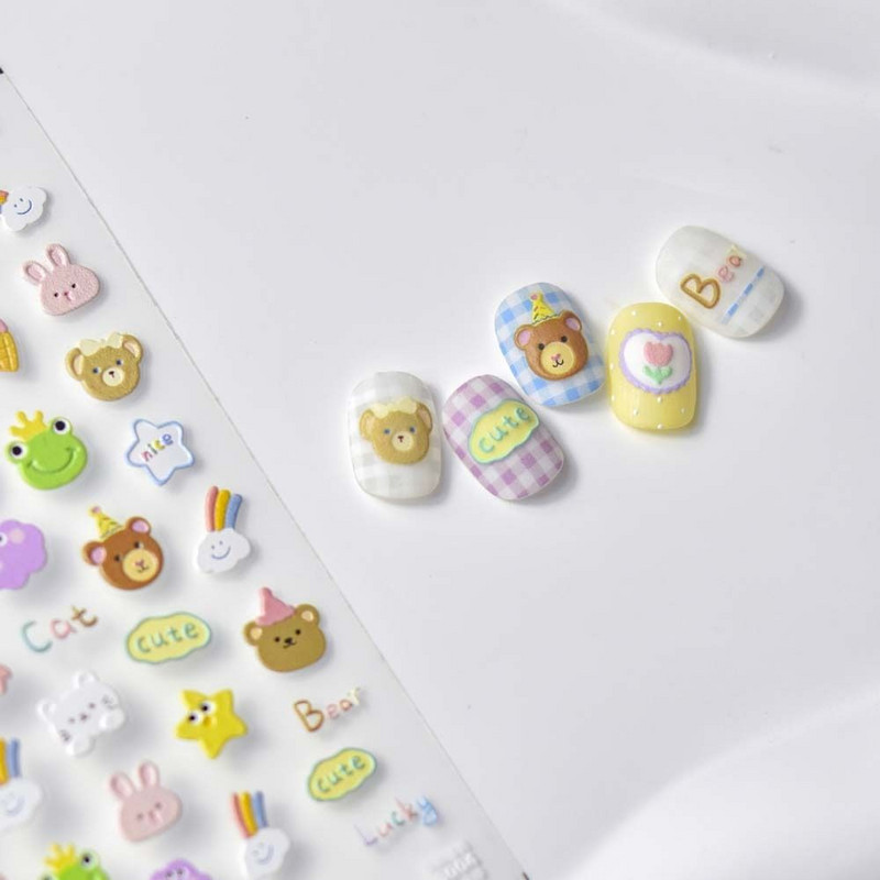 Autocolante de desene animate Autocolante pentru unghii Relief Iepure Panda Accesorii pentru unghii Ursul Animal Decoratiuni pentru unghii DIY Nail Art