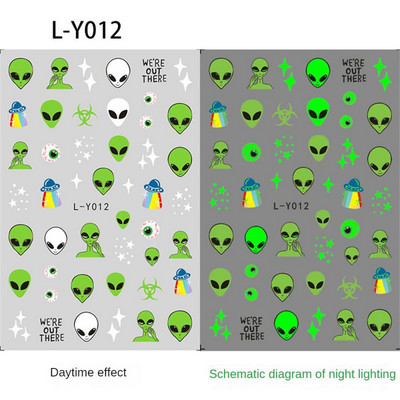 Novatoriški šviečiantys voratinklio nagų dailės lipdukai Noctilucent švytintys nagų lipdukai švyti tamsoje Lipnūs nagų lipdukai 3d Linksmi