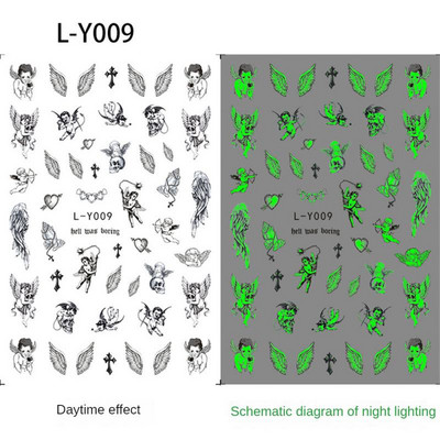 Novatoriški šviečiantys voratinklio nagų dailės lipdukai Noctilucent švytintys nagų lipdukai švyti tamsoje Lipnūs nagų lipdukai 3d Linksmi