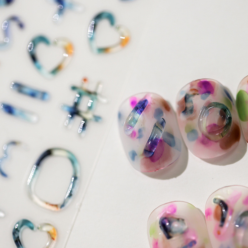 Šareni plavo-zeleni oreol za bojanje u želeu 5D mekani reljefi Samoljepljiva naljepnica za nokte Zvijezda Ljubavno srce 3D naljepnice za manikuru