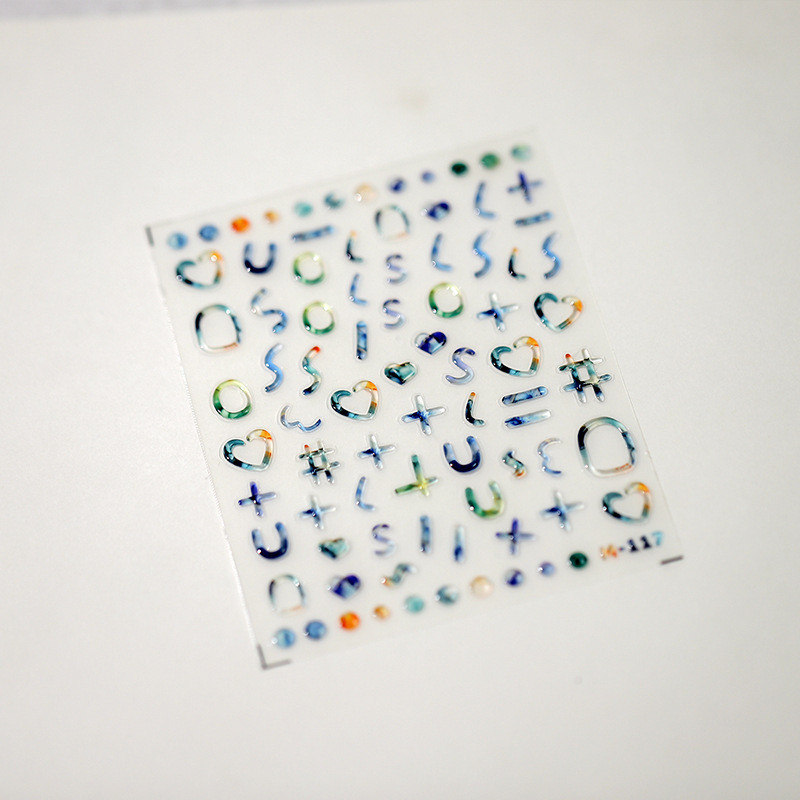 Šareni plavo-zeleni oreol za bojanje u želeu 5D mekani reljefi Samoljepljiva naljepnica za nokte Zvijezda Ljubavno srce 3D naljepnice za manikuru