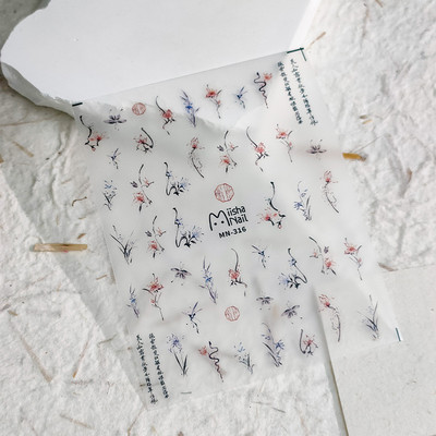 Vintage kék piros vízfesték pillangó retro virág kínai stílusú 3D öntapadó köröm matrica orchidea bambusz manikűr matricák