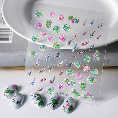 Vintage kék piros vízfesték pillangó retro virág kínai stílusú 3D öntapadó köröm matrica orchidea bambusz manikűr matricák