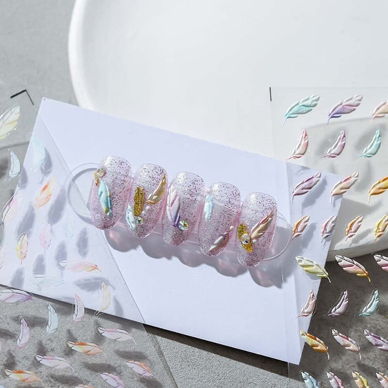 Decal pentru apă Manichiură de vară Folii autoadezive pentru unghii Autocolant pentru unghii gravat 5D Autocolant pentru unghii cu pene Decorare pentru unghii