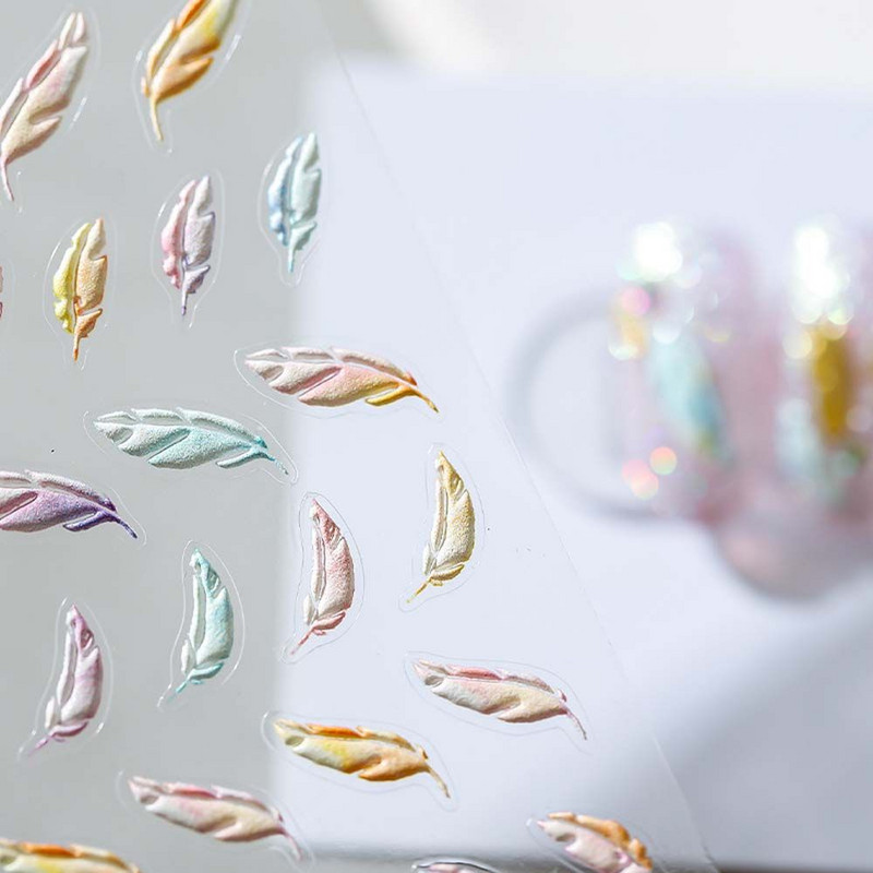 Decal pentru apă Manichiură de vară Folii autoadezive pentru unghii Autocolant pentru unghii gravat 5D Autocolant pentru unghii cu pene Decorare pentru unghii