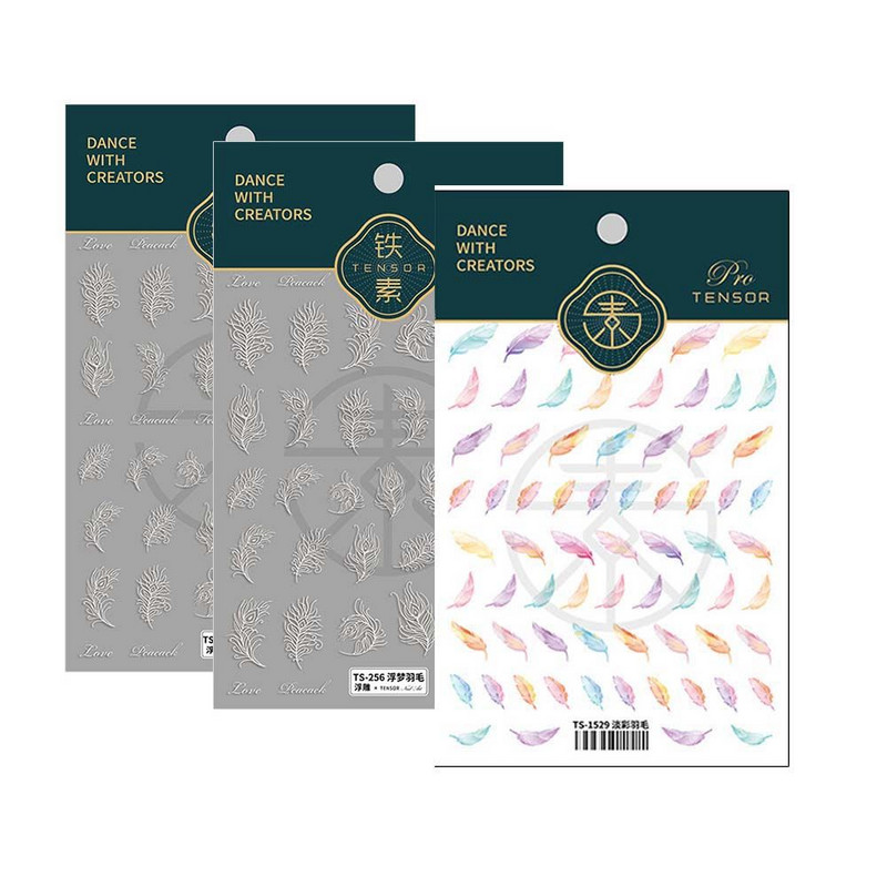 Decal pentru apă Manichiură de vară Folii autoadezive pentru unghii Autocolant pentru unghii gravat 5D Autocolant pentru unghii cu pene Decorare pentru unghii