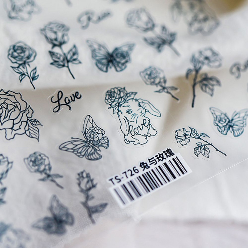 Izvrsna aplikacija, zec, leptir, naljepnica za nokte, ruža, naljepnice za nokte, dodaci za manikuru DIY ukrasi za nokte