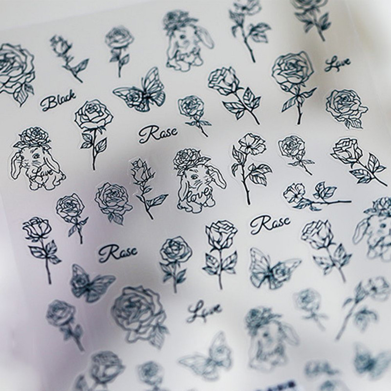 Izvrsna aplikacija, zec, leptir, naljepnica za nokte, ruža, naljepnice za nokte, dodaci za manikuru DIY ukrasi za nokte