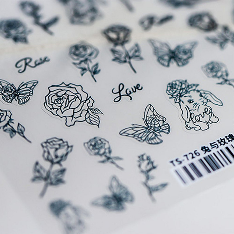 Izvrsna aplikacija, zec, leptir, naljepnica za nokte, ruža, naljepnice za nokte, dodaci za manikuru DIY ukrasi za nokte