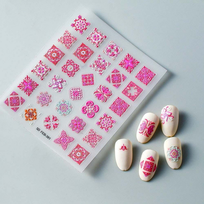 Etnički stil 5D reljefni karirani uzorak Bohemia Naljepnice za nokte Dodaci za manikuru Naljepnice za nokte Ukrasi za nokte