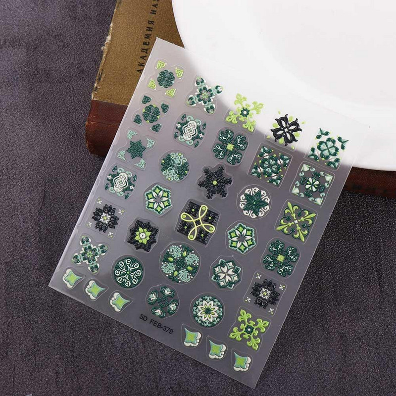 Etnički stil 5D reljefni karirani uzorak Bohemia Naljepnice za nokte Dodaci za manikuru Naljepnice za nokte Ukrasi za nokte