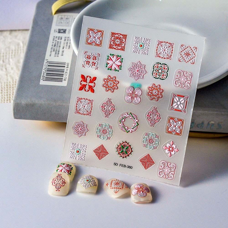 Etnički stil 5D reljefni karirani uzorak Bohemia Naljepnice za nokte Dodaci za manikuru Naljepnice za nokte Ukrasi za nokte