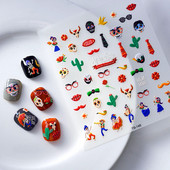 Πολύχρωμο αποκριάτικο χορευτικό μουσικό όργανο μεταμφιέσεων Skull Red Lips Tie 5D ανάγλυφο αυτοκόλλητο αυτοκόλλητο νυχιών 3D χαλκομανίες