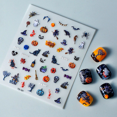 Πολύχρωμο αποκριάτικο χορευτικό μουσικό όργανο μεταμφιέσεων Skull Red Lips Tie 5D ανάγλυφο αυτοκόλλητο αυτοκόλλητο νυχιών 3D χαλκομανίες