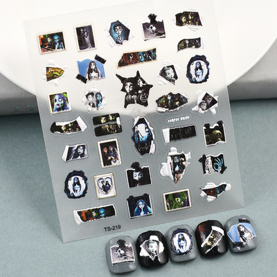 Πολύχρωμο αποκριάτικο χορευτικό μουσικό όργανο μεταμφιέσεων Skull Red Lips Tie 5D ανάγλυφο αυτοκόλλητο αυτοκόλλητο νυχιών 3D χαλκομανίες