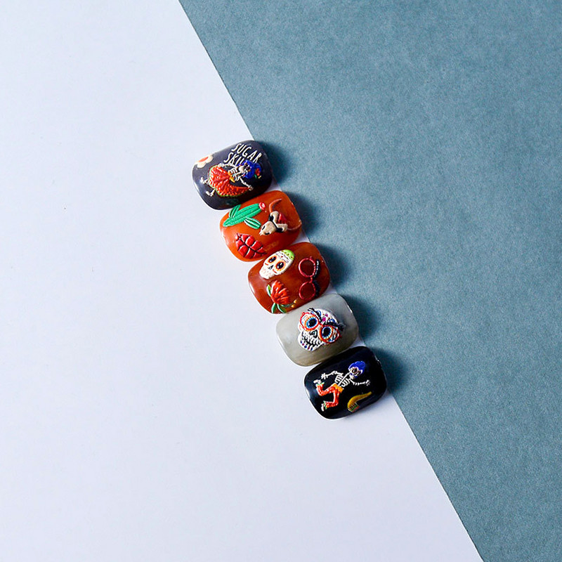 Πολύχρωμο αποκριάτικο χορευτικό μουσικό όργανο μεταμφιέσεων Skull Red Lips Tie 5D ανάγλυφο αυτοκόλλητο αυτοκόλλητο νυχιών 3D χαλκομανίες