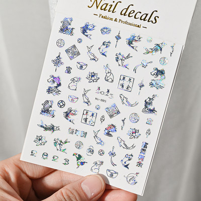 1 vnt. Praturtėkite Naujųjų metų nagų lipdukas, auksiniai / sidabriniai pinigų drakono simbolių slankikliai, 3D lipnūs manikiūro lipdukai dekoro priedai