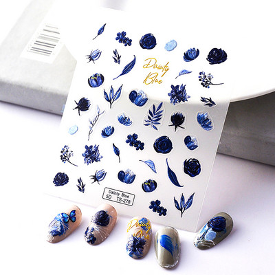 Värske kevadsuvi riietatud roos Punane lilleline 5D pehme reljeefne reljeef Isekleepuvad küünekleebised maniküüri kleebised naine