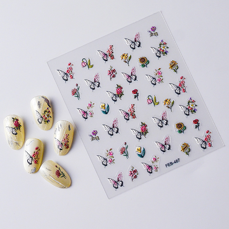 Elav liblikõieline roosiõis virsikuõis kelluke lill liilia päevalill 5D pehme reljeefne reljeefne küünekunsti kleebis 3D kleebis