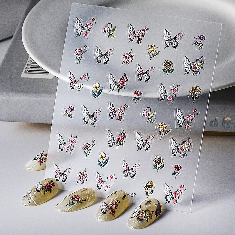 Elav liblikõieline roosiõis virsikuõis kelluke lill liilia päevalill 5D pehme reljeefne reljeefne küünekunsti kleebis 3D kleebis