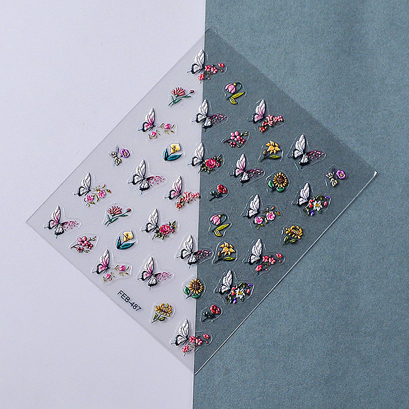 Elav liblikõieline roosiõis virsikuõis kelluke lill liilia päevalill 5D pehme reljeefne reljeefne küünekunsti kleebis 3D kleebis