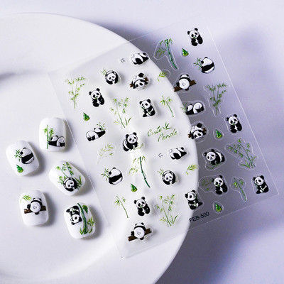 Cute Cartoon Panda Verde Bambus Vii Flor Urs 5D Moale Relief Relief Auto-adeziv Nail Art Autocolant 3D Manichiura Decal Femeie