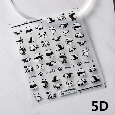 Cute Cartoon Panda Verde Bambus Vii Flor Urs 5D Moale Relief Relief Auto-adeziv Nail Art Autocolant 3D Manichiura Decal Femeie