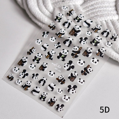 Cute Cartoon Panda Verde Bambus Vii Flor Urs 5D Moale Relief Relief Auto-adeziv Nail Art Autocolant 3D Manichiura Decal Femeie