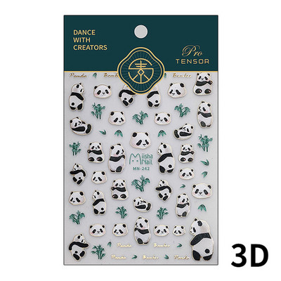 Cute Cartoon Panda Verde Bambus Vii Flor Urs 5D Moale Relief Relief Auto-adeziv Nail Art Autocolant 3D Manichiura Decal Femeie