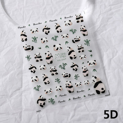 Cute Cartoon Panda Verde Bambus Vii Flor Urs 5D Moale Relief Relief Auto-adeziv Nail Art Autocolant 3D Manichiura Decal Femeie