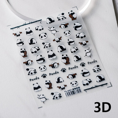 Cute Cartoon Panda Verde Bambus Vii Flor Urs 5D Moale Relief Relief Auto-adeziv Nail Art Autocolant 3D Manichiura Decal Femeie