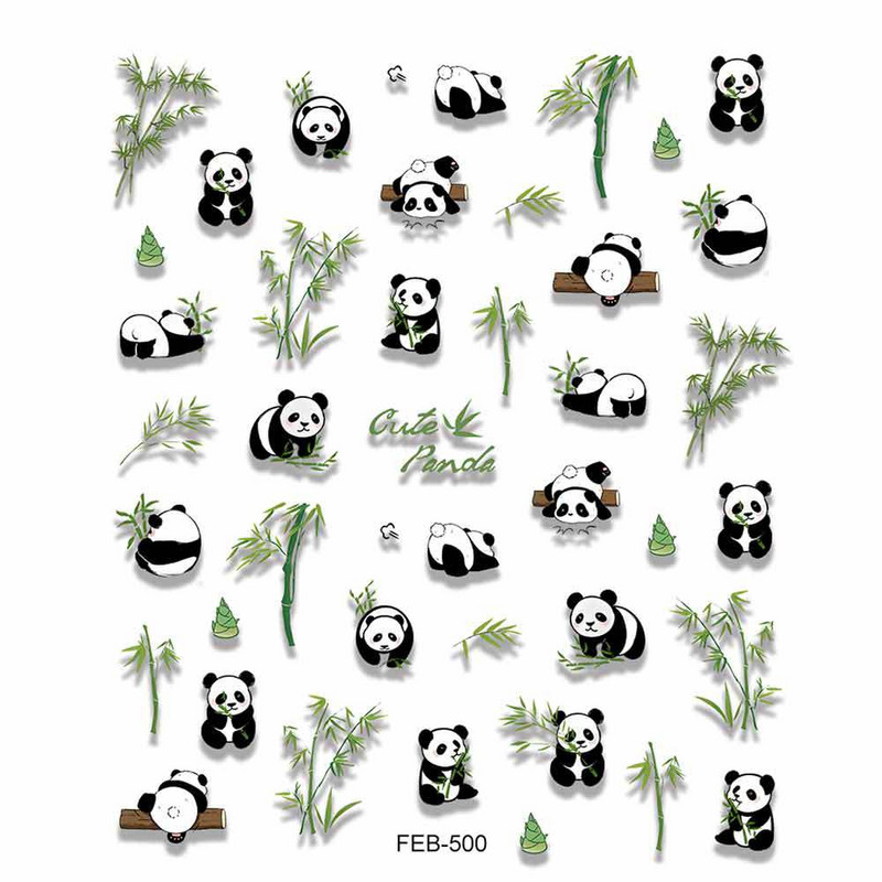 Cute Cartoon Panda Verde Bambus Vii Flor Urs 5D Moale Relief Relief Auto-adeziv Nail Art Autocolant 3D Manichiura Decal Femeie