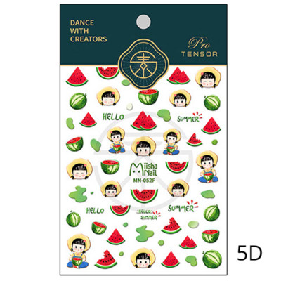 Καλοκαιρινό φρέσκο ζωηρό φρούτο πράσινο λεμόνι ροδάκινο καρπούζι με βατόμουρο φράουλα 3D διακοσμητικό αυτοκόλλητο νυχιών 5D μαλακά ανάγλυφα αυτοκόλλητα