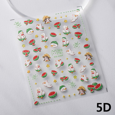 Καλοκαιρινό φρέσκο ζωηρό φρούτο πράσινο λεμόνι ροδάκινο καρπούζι με βατόμουρο φράουλα 3D διακοσμητικό αυτοκόλλητο νυχιών 5D μαλακά ανάγλυφα αυτοκόλλητα