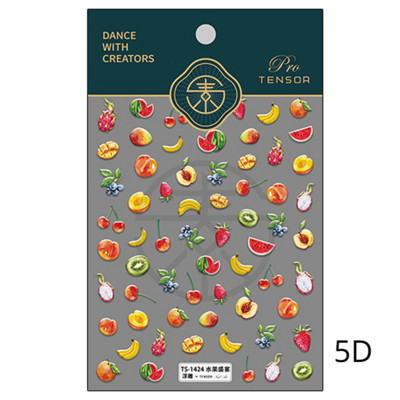 Καλοκαιρινό φρέσκο ζωηρό φρούτο πράσινο λεμόνι ροδάκινο καρπούζι με βατόμουρο φράουλα 3D διακοσμητικό αυτοκόλλητο νυχιών 5D μαλακά ανάγλυφα αυτοκόλλητα
