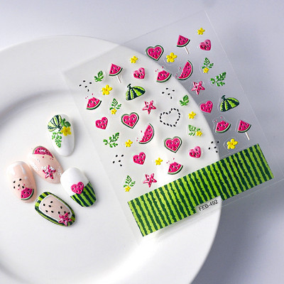 Καλοκαιρινό φρέσκο ζωηρό φρούτο πράσινο λεμόνι ροδάκινο καρπούζι με βατόμουρο φράουλα 3D διακοσμητικό αυτοκόλλητο νυχιών 5D μαλακά ανάγλυφα αυτοκόλλητα