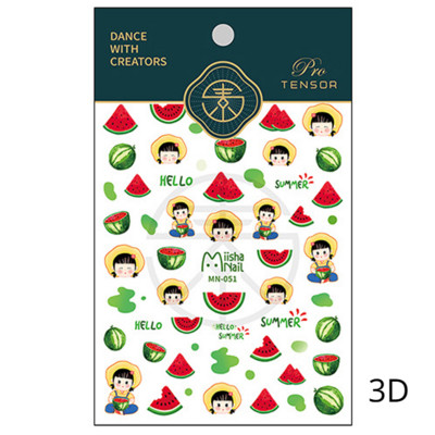Καλοκαιρινό φρέσκο ζωηρό φρούτο πράσινο λεμόνι ροδάκινο καρπούζι με βατόμουρο φράουλα 3D διακοσμητικό αυτοκόλλητο νυχιών 5D μαλακά ανάγλυφα αυτοκόλλητα