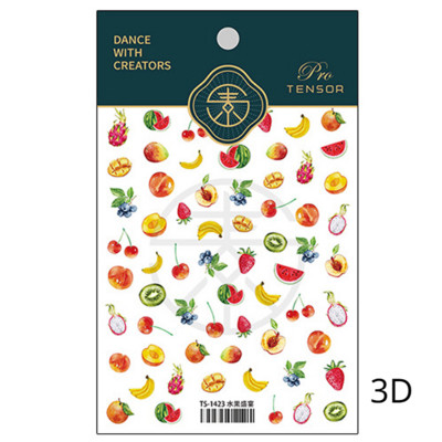 Καλοκαιρινό φρέσκο ζωηρό φρούτο πράσινο λεμόνι ροδάκινο καρπούζι με βατόμουρο φράουλα 3D διακοσμητικό αυτοκόλλητο νυχιών 5D μαλακά ανάγλυφα αυτοκόλλητα