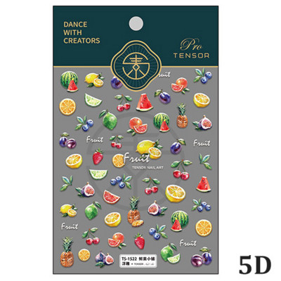 Καλοκαιρινό φρέσκο ζωηρό φρούτο πράσινο λεμόνι ροδάκινο καρπούζι με βατόμουρο φράουλα 3D διακοσμητικό αυτοκόλλητο νυχιών 5D μαλακά ανάγλυφα αυτοκόλλητα