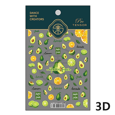 Καλοκαιρινό φρέσκο ζωηρό φρούτο πράσινο λεμόνι ροδάκινο καρπούζι με βατόμουρο φράουλα 3D διακοσμητικό αυτοκόλλητο νυχιών 5D μαλακά ανάγλυφα αυτοκόλλητα