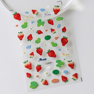 Καλοκαιρινό φρέσκο ζωηρό φρούτο πράσινο λεμόνι ροδάκινο καρπούζι με βατόμουρο φράουλα 3D διακοσμητικό αυτοκόλλητο νυχιών 5D μαλακά ανάγλυφα αυτοκόλλητα