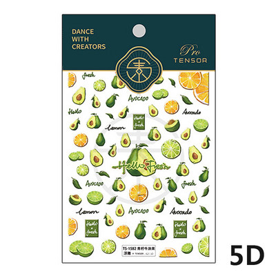 Καλοκαιρινό φρέσκο ζωηρό φρούτο πράσινο λεμόνι ροδάκινο καρπούζι με βατόμουρο φράουλα 3D διακοσμητικό αυτοκόλλητο νυχιών 5D μαλακά ανάγλυφα αυτοκόλλητα
