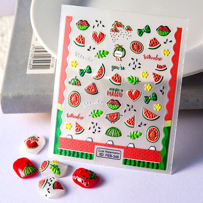 Καλοκαιρινό φρέσκο ζωηρό φρούτο πράσινο λεμόνι ροδάκινο καρπούζι με βατόμουρο φράουλα 3D διακοσμητικό αυτοκόλλητο νυχιών 5D μαλακά ανάγλυφα αυτοκόλλητα