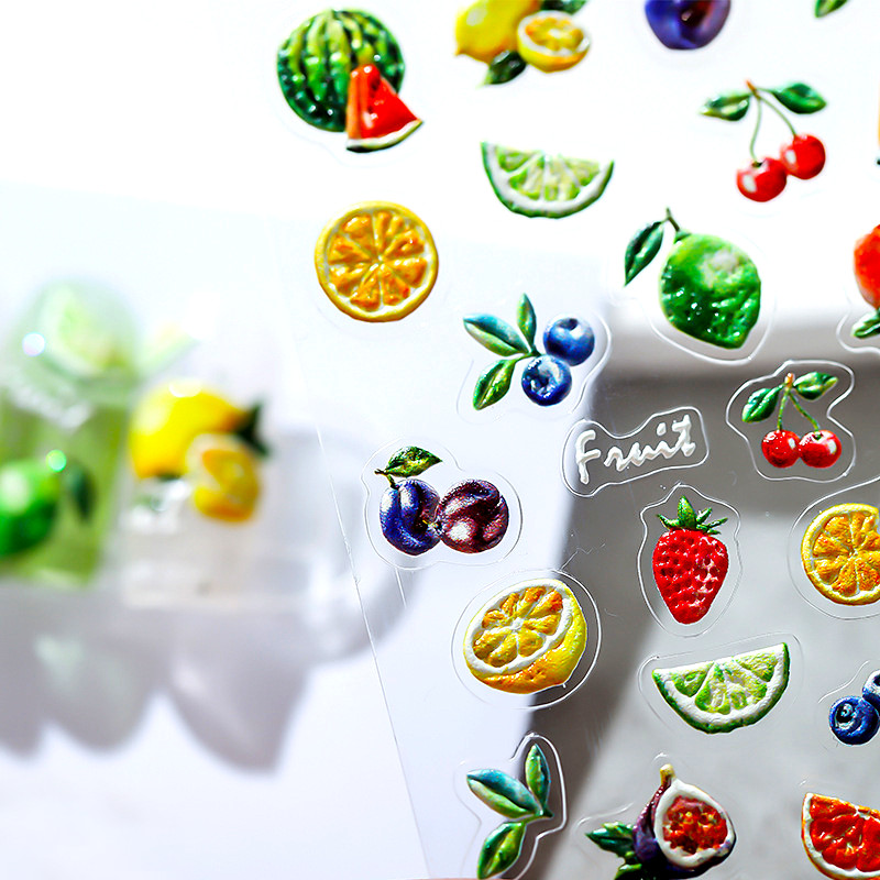 Καλοκαιρινό φρέσκο ζωηρό φρούτο πράσινο λεμόνι ροδάκινο καρπούζι με βατόμουρο φράουλα 3D διακοσμητικό αυτοκόλλητο νυχιών 5D μαλακά ανάγλυφα αυτοκόλλητα